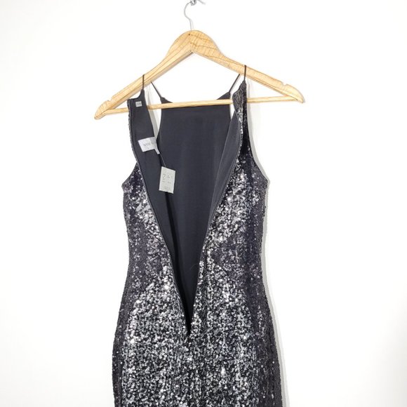 Dress The Population NEW Black Sequined High Neck Sleeveless Sheath Dress NWT - Picture 8 of 13